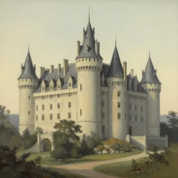 1950s castle  muted colors. by Jean-Baptiste Monge, James Gurney