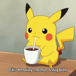 “ pikachu drinking coffee monday morning feeling bleh ”