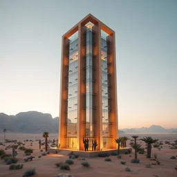 a modern skyscraper made of rectangle tetris, in the desert, glass and plants, octane render, trending on artstation