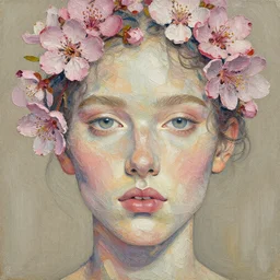 illustration, gouache impasto of human face, blossoms, intricate, by artur bordalo