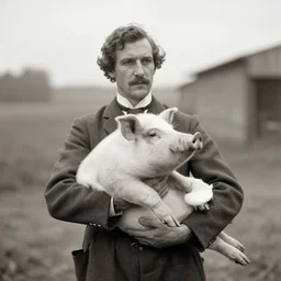 john jacob niles cradling a pig, vintage photograph