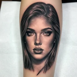 tattoo design of a beautiful girl face, hyper detailed, in the design of eliot kohek