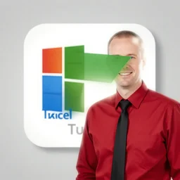 logo for a Microsoft Excel tutor with a red shirt and a black tie
