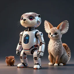 studio photo of a futuristic cute pet robot, by artgerm and greg rutkowski and marc newson and zaha hadid and alphonse mucha, robotic otter ( ( ( ( ( ( koala fennec ) ) ) mix, kindchenschema, side view, volumetric light, detailed, octane render - t