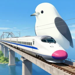 a shinkansen train on an arch bridge with a giant ghost bird on it, high quality, digital painting, artstation, mysterious