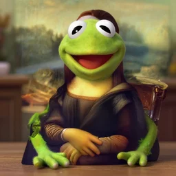 kermit the frog as the gioconda, portrait, snob, nobility, high definition, detailed, clean, natural tones, daily life
