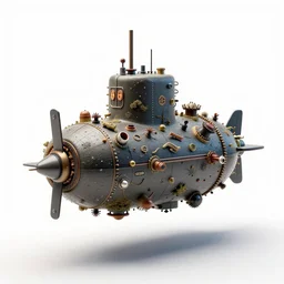 voxel submarine, high detail macro photography, isolated on a pure white background, centered, entire object in frame, sharp focus, soft studio lighting