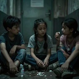 drug addicted kids in controlled by state, cinematic, ultrarealistic