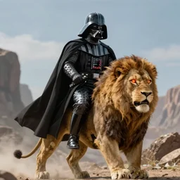 Darth Vader riding a Lion with glare