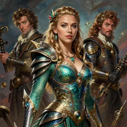A fantasy comic book style portrait painting of Scarlett Johansson as an Atlantean Reptilian Warrior, Mystical Valkyrie, unreal 5, DAZ, hyperrealistic, octane render, Regal, Refined, Detailed Digital Art, RPG portrait, William-Adolphe Bouguereau, Michael Cheval, Walt Disney (1937), François Boucher, Oil Painting, Steampunk, dynamic lighting, Highly Detailed, Cinematic Lighting, Unreal Engine, 8k, HD