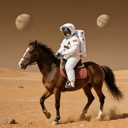 a photo of an astronaut riding a horse on the planet mars