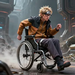 very very very very highly detailed epic photo of stephen hawking naruto run on a wheel chair, intricate, dystopian, sci - fi, extremely detailed, digital painting, artstation, concept art, smooth, sharp focus, illustration, intimidating lighting, incredible art by artgerm and vincent di fate