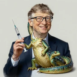 bill gates as a reptile!!!, holding syringe, portrait, intricate, elegant, highly detailed, digital painting, artstation, concept art, wallpaper, smooth, sharp focus, illustration, art by h. r. giger and artgerm and greg rutkowski and alphonse mucha