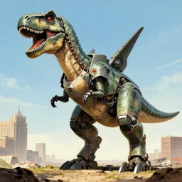 a large anthropomorphic t - rex shaped mecha by paul lehr and moebius