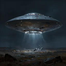 crashed ufo, concept art, art station landscape, greg rutkowski, cinematic lighting hyper realistic painting, dark atmosphere