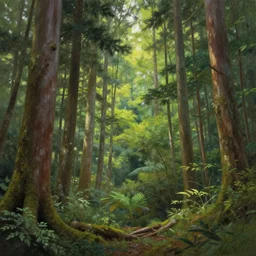 a painting of a beautiful forest in Japan, digital painting