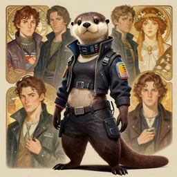 female anthropomorphic furry otter character in cyberpunk clothes. Renowned character illustration by greg rutkowski, thomas kindkade, alphonse mucha, loish, norman rockwell. Trending on artstation.