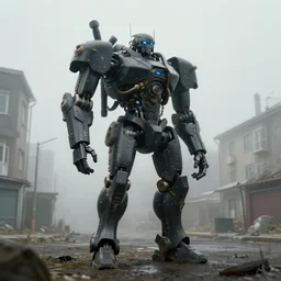cg soсiety, jacob rozalski, suburbs, foggy, matte painting, russia, adidas, human shape, gopnik, unreal render, complex machinery, arstation, black mecha, greg rutkowsk, volumetric light, hyper realistic, robot