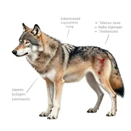 a wolf with leprosy, veterinary medical diagram