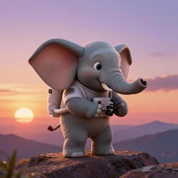 elephant as an astronaut, sunset, mountain, disney pixar, highly detailed, trending in artstation