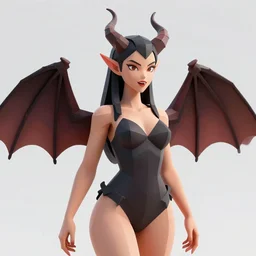 low poly render of an attractive looking female demon, canines, horns, bat wings, deviantart