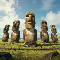 Ancient easter island ruins, moai heads, center composition, cinematic, rendered by simon stålenhag, rendered by Beeple, Makoto Shinkai, syd meade, environment concept, digital art, starwars, unreal engine, 3 point perspective, WLOP, trending on artstation, low level, 4K UHD image, octane render,
