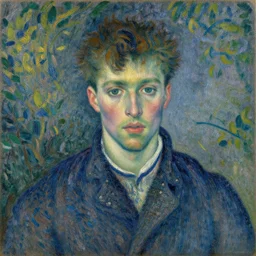 a highly detailed portrait of a young man by georges seurat and paul signac, pointillism, post - impressionism, painting