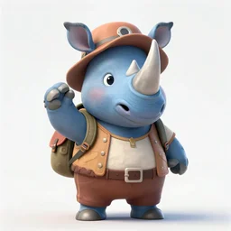 A adorable whimsical blue rhino wearing adventurer's clothing, expressive pose, highly detailed, digital painting, artstation, concept art, smooth, sharp focus, studio light, by Justin Gerard,