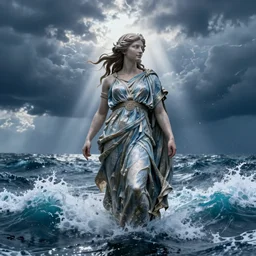 a greek goddess, ocean storm, 4k, Crepuscular Rays, by Wētā FX-w 1024