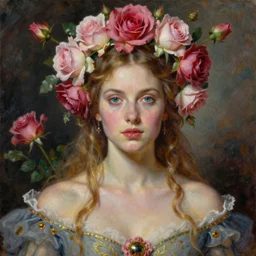 a portrait of the queen of roses by Jovana Rikalo, by roberto ferri, by austin osman spare, by tom bagshaw, a delicate oilpainting, highly ornamental