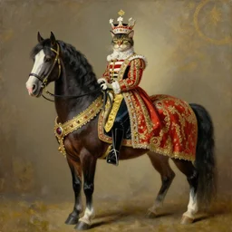 the royal king's horse by greg hildebrant lisa frank fancy rococo baroque regal feline oil painting high quality award winning clothed in fancy garb