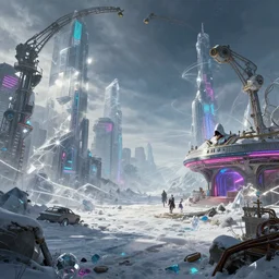urbex by canaletto, magic realism cgsociety tundra postcyberpunk crystal retro bladerunner 2 0 4 9 universe fantasy assassin's creed scumm bar sunny laser, archdaily, wallpaper, highly detailed, trending on artstation.