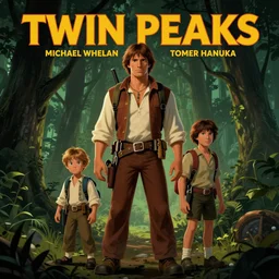 Twin Peaks movie poster artwork by Michael Whelan and Tomer Hanuka, Rendering of the Goonies, from a scene from Twin Peaks, clean, full of detail, Matte painting, trending on artstation and unreal engine