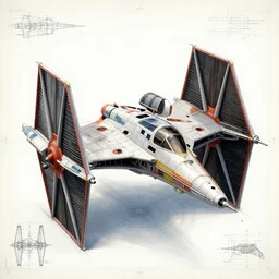a detailed blueprint of a tie fighter