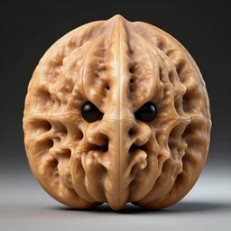 a stern round large walnut with two stern eyes and a mouth without a nose, white background, artstation, pinterest, detailed product photo, 3 / 4 pose