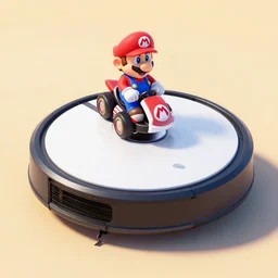 roomba clean robot as a mario kart from disney pixar