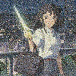 Miko took the glowing magic scissors from her duffel bag by Makoto Shinkai. Anime key visual, bright lighting, Japanese city background, night scene, sparkles, highly detailed.