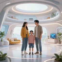 happy family in a futuristic house