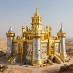highly detailed photo of ancient castle made of gold and silver in the middle of nowhere, hyper realistic, concept art, 8 k detail post - processing