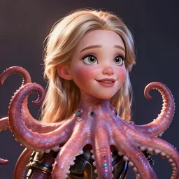 Lofi BioPunk portrait rachel mcadams with a octopus Pixar style by Tristan Eaton Stanley Artgerm and Tom Bagshaw