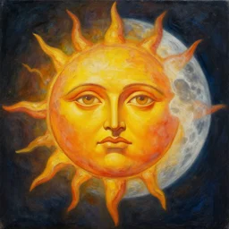 sun and moon, surrealism, oil on canvas, high detail, masterpiece