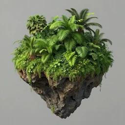 an inceberg with lush overgrown tropical plants on top, concept art, trending on artstation
