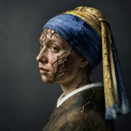 a woman's face in profile, made of branches, in the style of the dutch masters and gregory crewdson, dark and moody