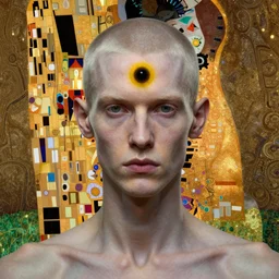 a pale thin man with a third eye in the centre of his forehead, 4 k symmetrical portrait, character concept art, rendered in octane, trending in artstation, cgsociety, 4 k post - processing highly detailed, mucha klimt, sharandula, tom bagshaw, ross tran, artgerm, craig mullins, loving, dynamic cinematic lighting rendered by octane engine, characters 8 k symmetrical