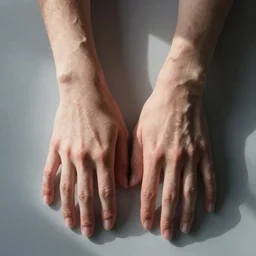 the left and right hands wrists, long skinny fingers, subsurface scattering photorealistic
