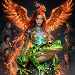 beautiful woman comic con frog, intricate lights, phoenix, bio luminescent, plasma, by ruan jia and artgerm and range murata and wlop and ross tran and william - adolphe bouguereau and beeple. key art. fantasy illustration. award winning, artstation, intricate details, realistic, hyperdetailed, 8 k resolution.