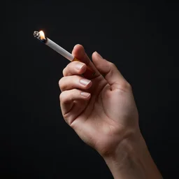 Womans Hand Holding Lit Cigarette, professional portrait of hands, George Marks, sharp focus, hdr, caustic lights, volumetric lighting, atmospheric lighting