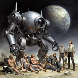 inked machine impobables with lifelessness near planet 7 d 9 - n by virgil finlay, jack kirby, b. wrightson, alberto bontempi, shigeru komatsuzaki, wayne d barlowe, alex ross, enric torres, simon bisley & boris vallejo, hyper realism, cinematical, narrative light, muted colors, epic, hyper detailed,