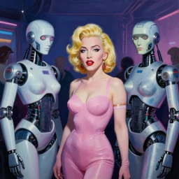 a techno party of beautiful painting cyberpunk madonna robots, intense, pastel colours, moody, by salvador dali