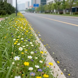 wildflowers covering the roads in a major city
